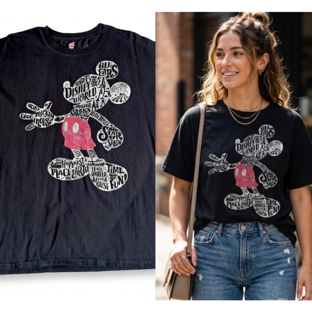 Disney Parks Mickey Mouse Typography Word Art Graphic Tee XL